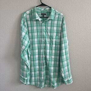Men's XXL Club Room Plaid Long Sleeve Button-Down Preppy Academia Nylon Stretch